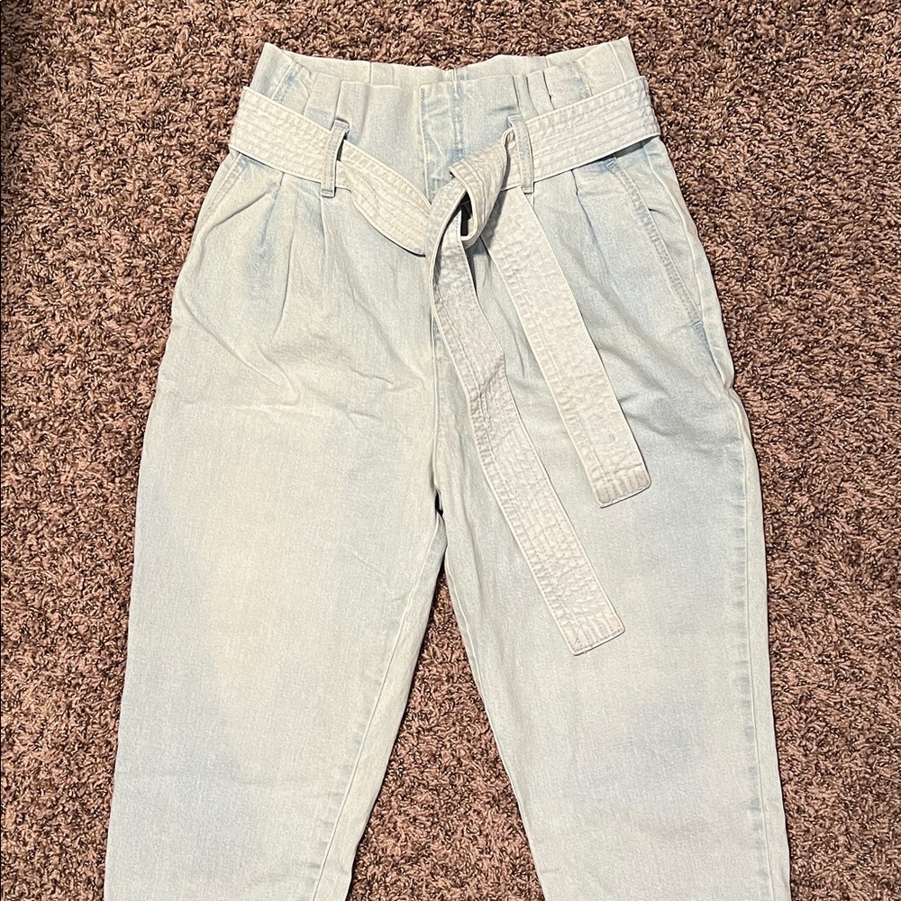 a new day High-Rise Light Blue Paperbag Jeans with Belt